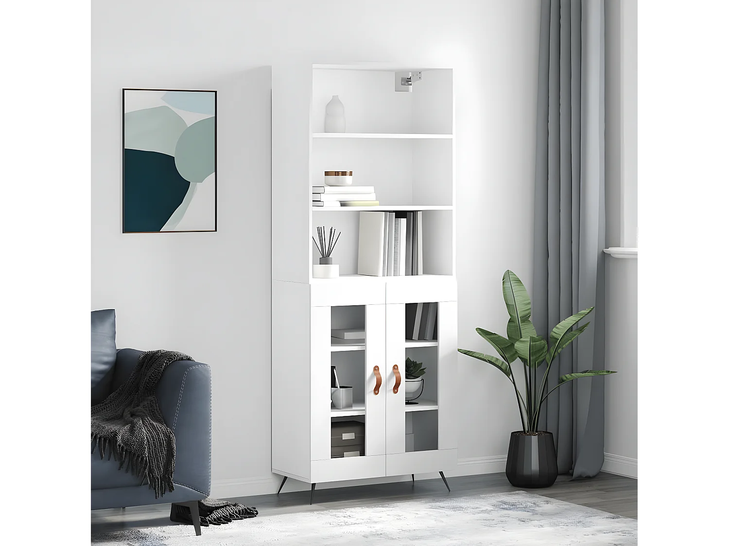 Buffet haut Blanc 69,5x34x180 cm Bois d'ingénierie