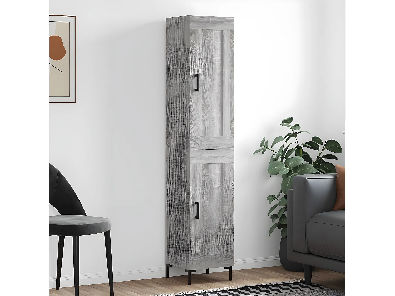 Credenza alta Sonoma grigia 34,5x34x180 cm MDF