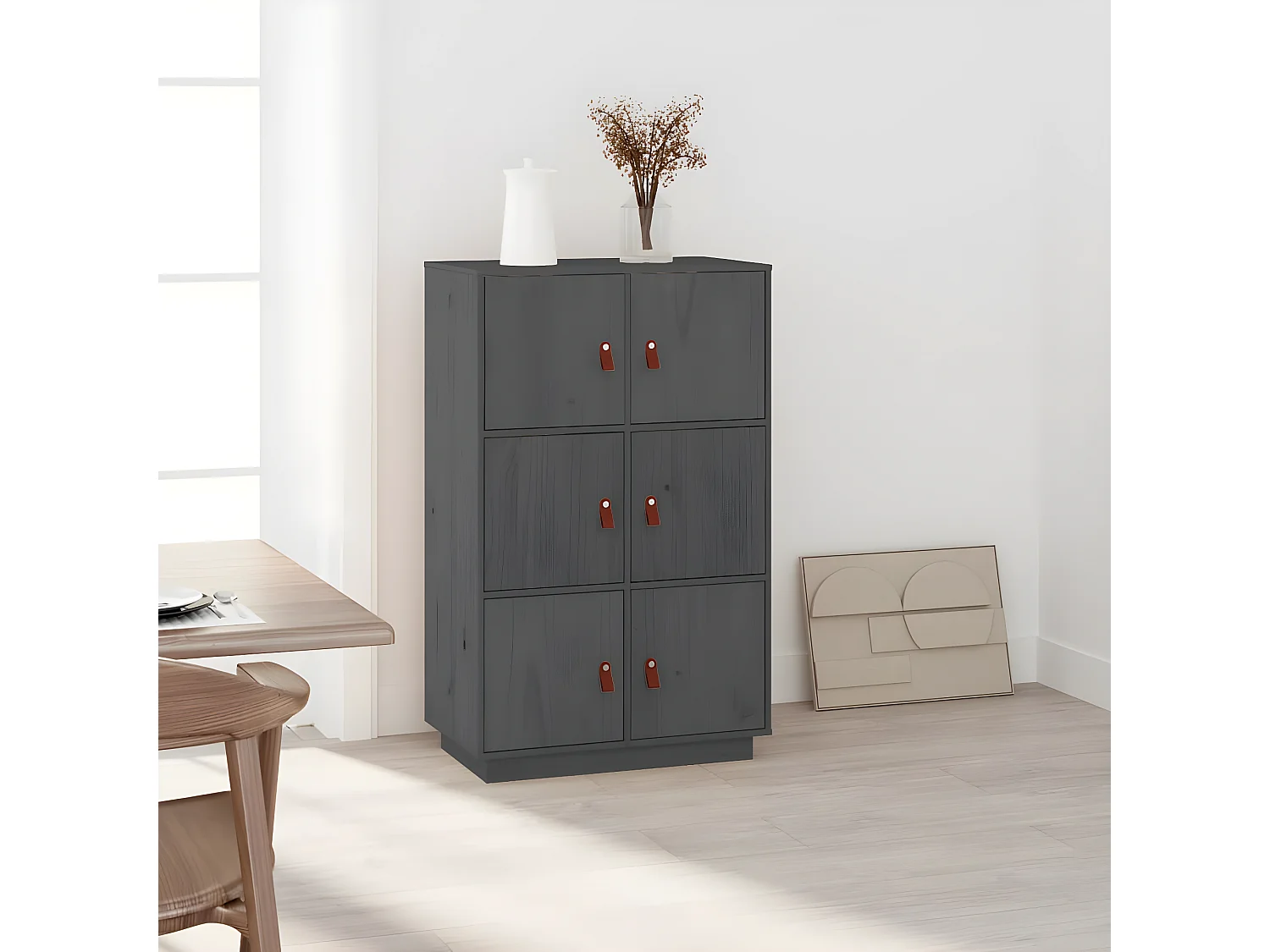 Credenza alta Grigia 67x40x108,5 cm Legno di pino massiccio