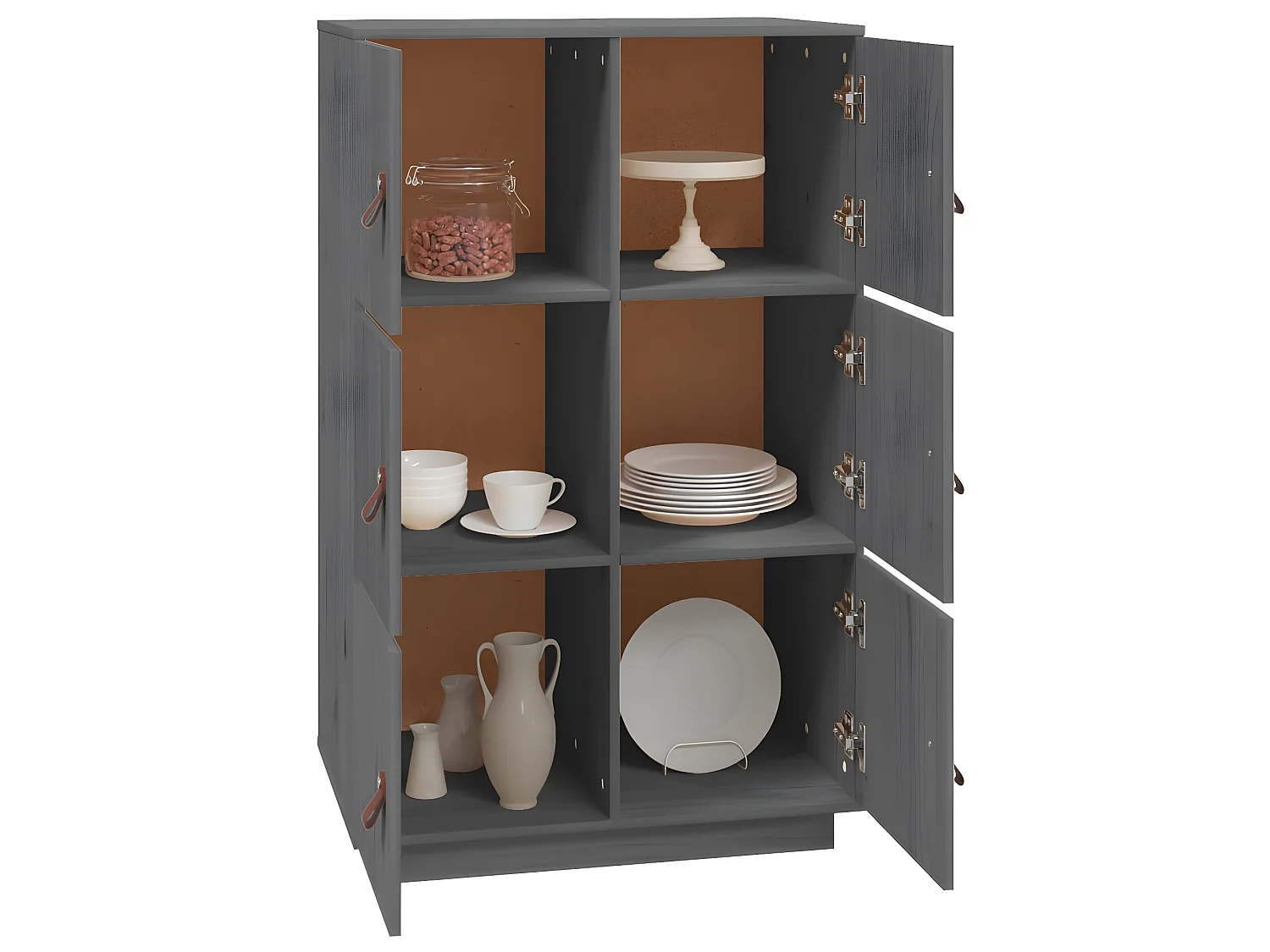 Credenza alta Grigia 67x40x108,5 cm Legno di pino massiccio