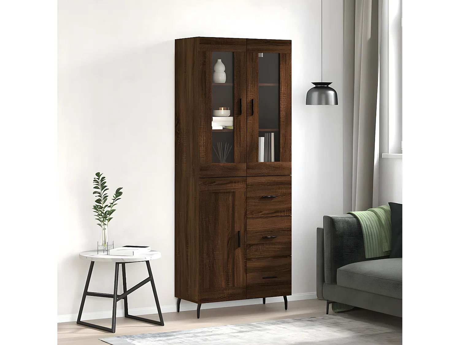 Buffet haut Chêne marron 69,5x34x180 cm Bois d'ingénierie