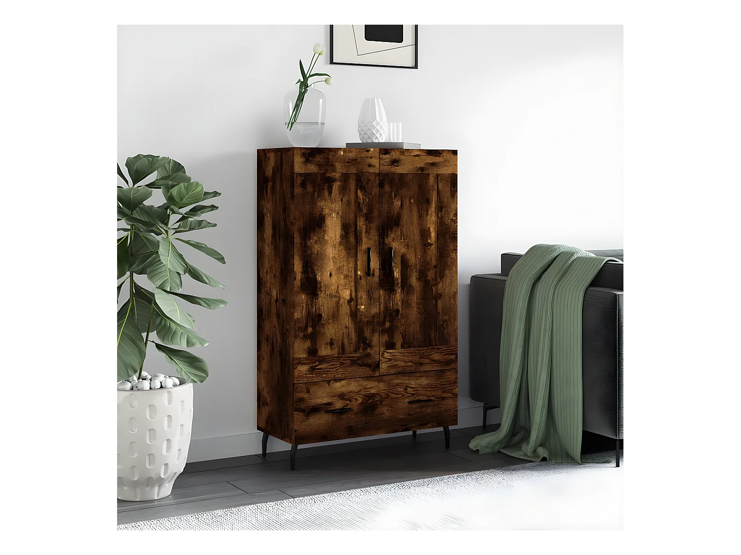 Credenza alta in rovere affumicato 69,5x31x115 cm in multistrato