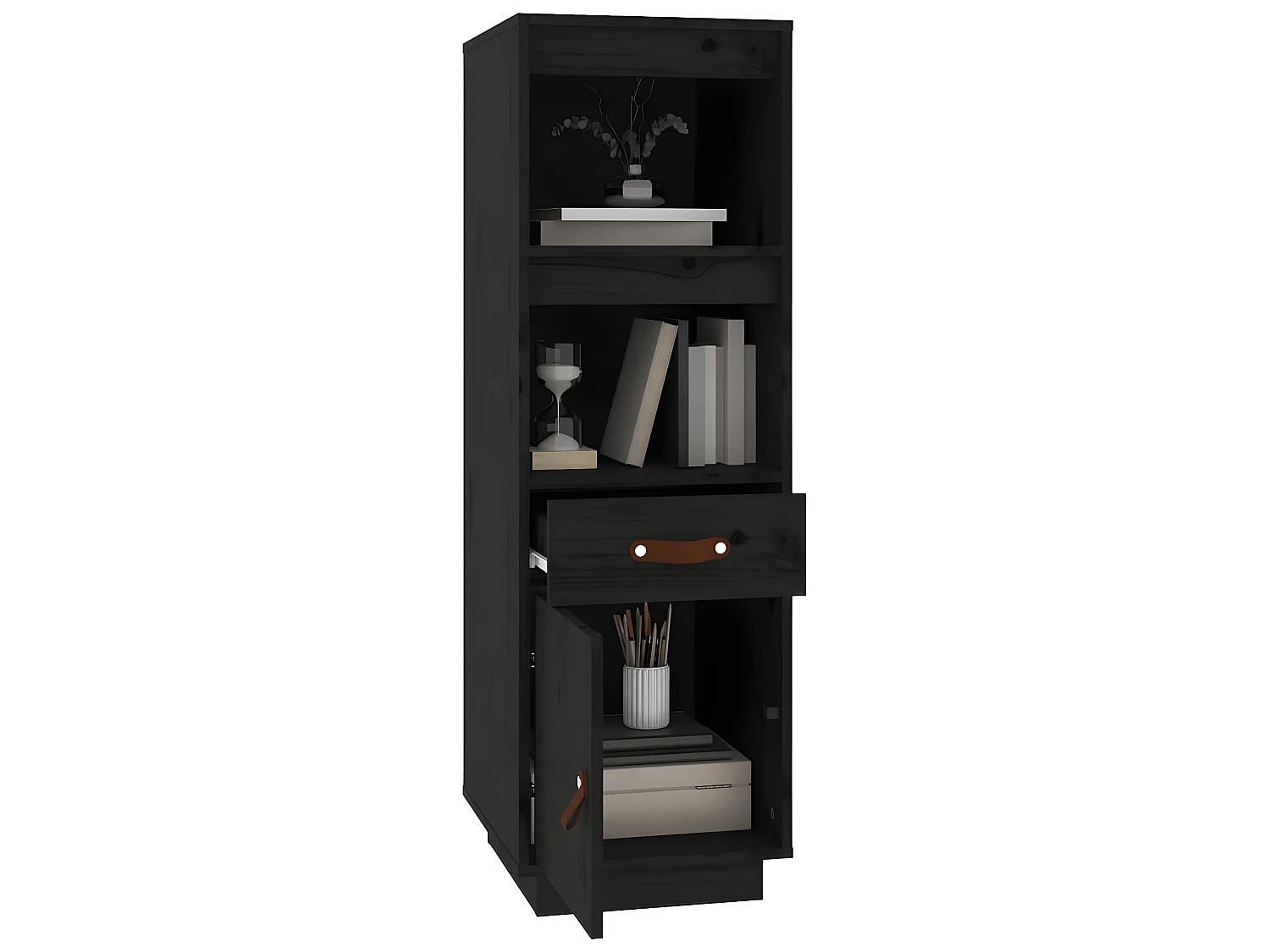 Buffet haut Noir 34x40x108,5 cm Bois massif de pin