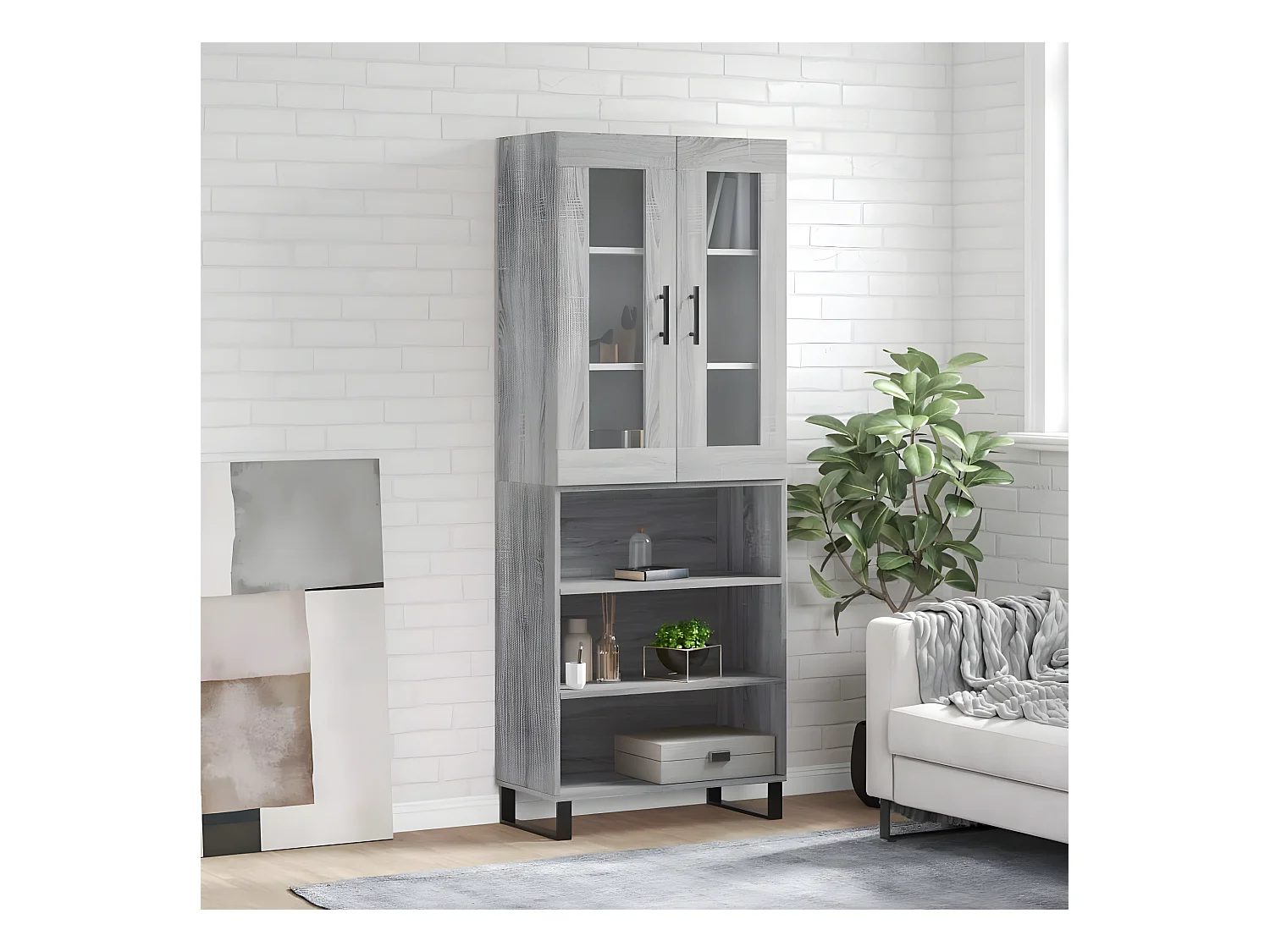 Buffet haut Sonoma gris 69,5x34x180 cm Bois d'ingénierie