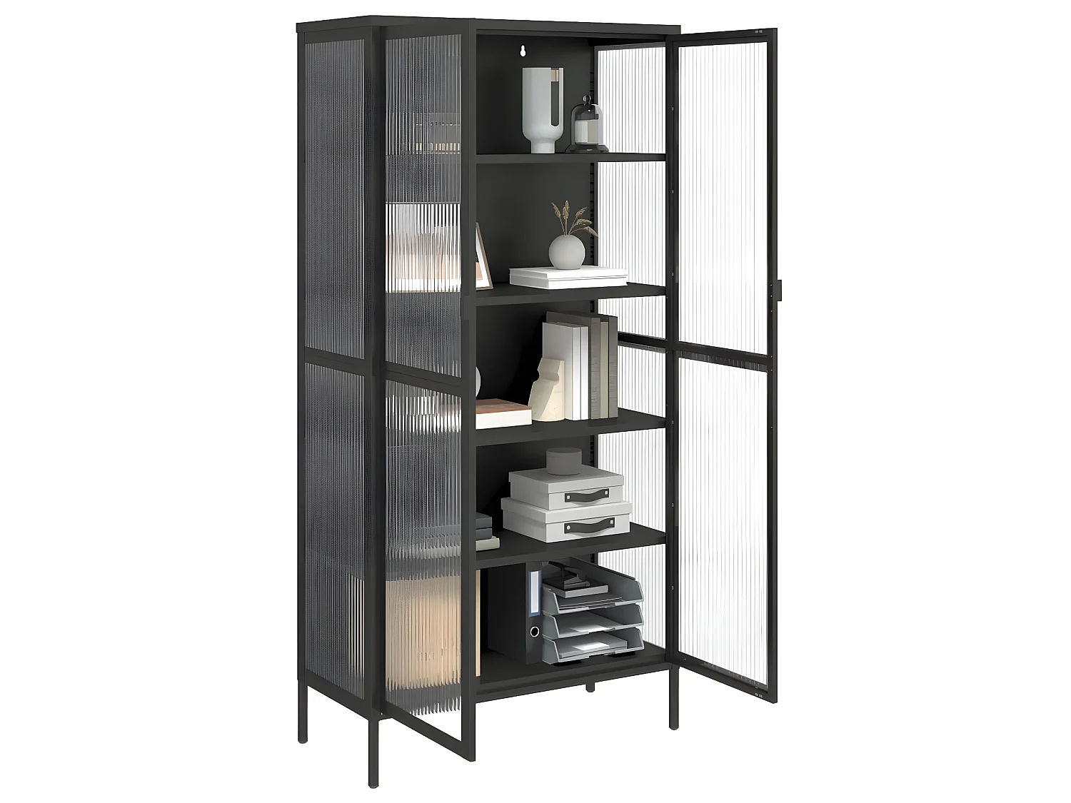 Credenza alta nera 85x40x180 cm in vetro e acciaio