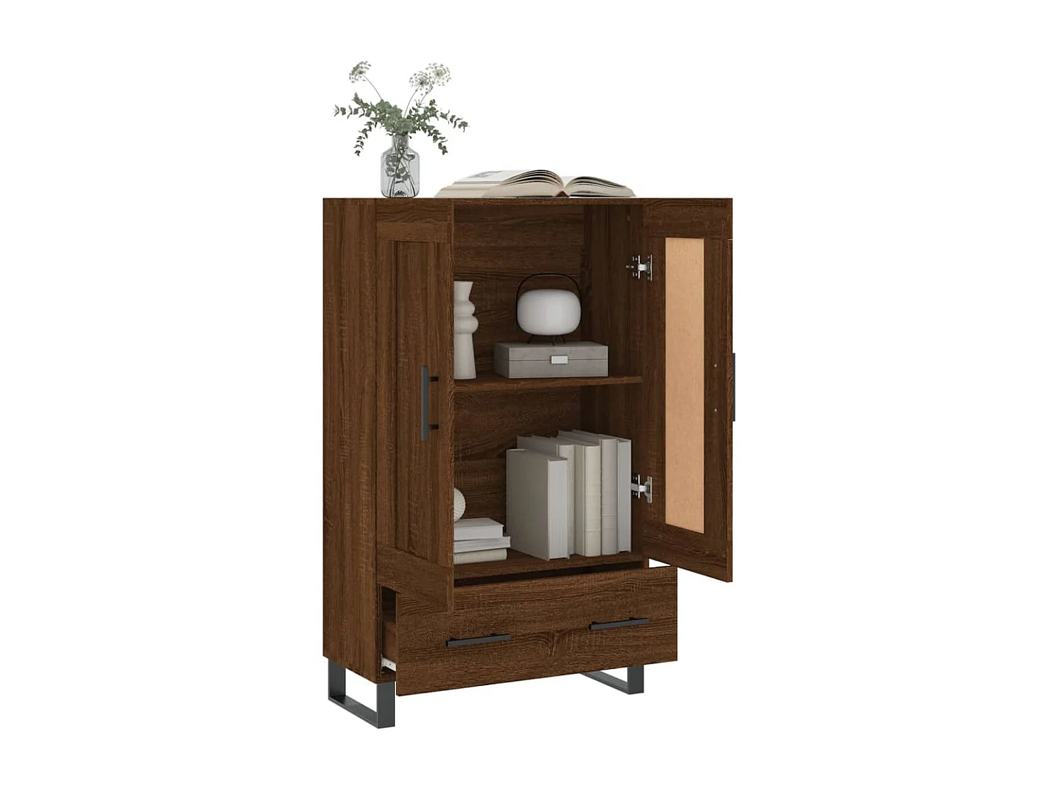 Aparador alto de carvalho castanho 69,5x31x115 cm madeira trabalhada