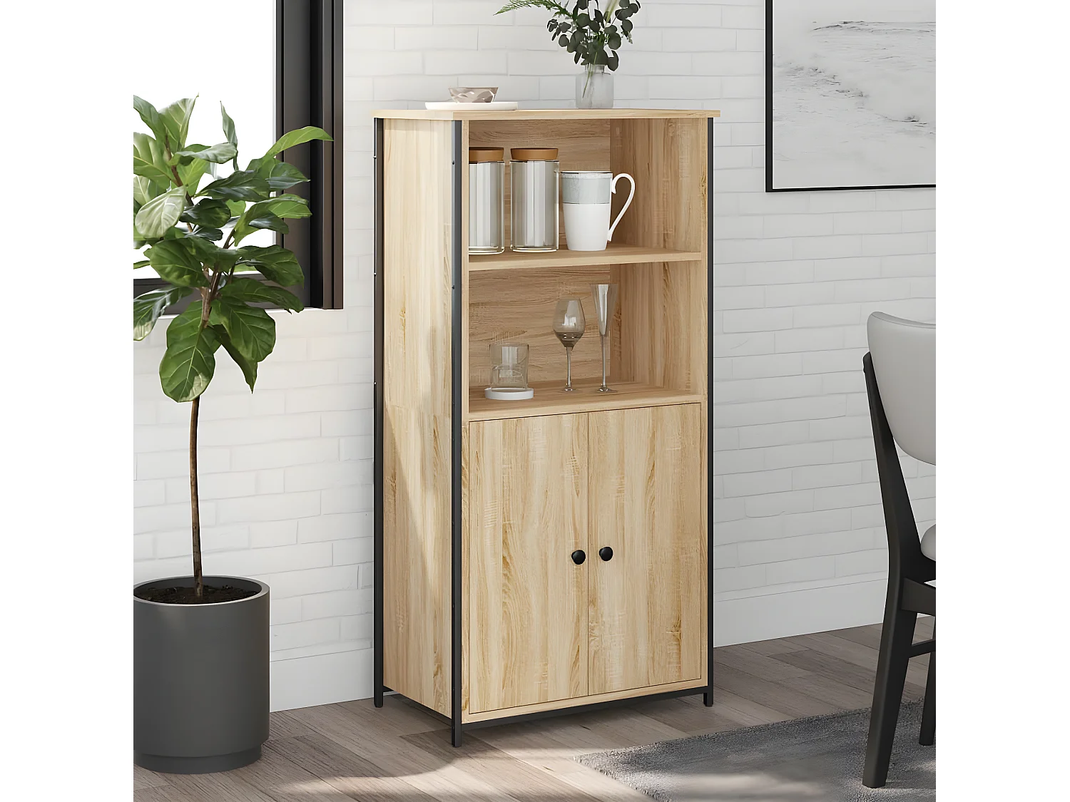 Buffet haut chêne sonoma 62x36x121,5 cm bois d'ingénierie