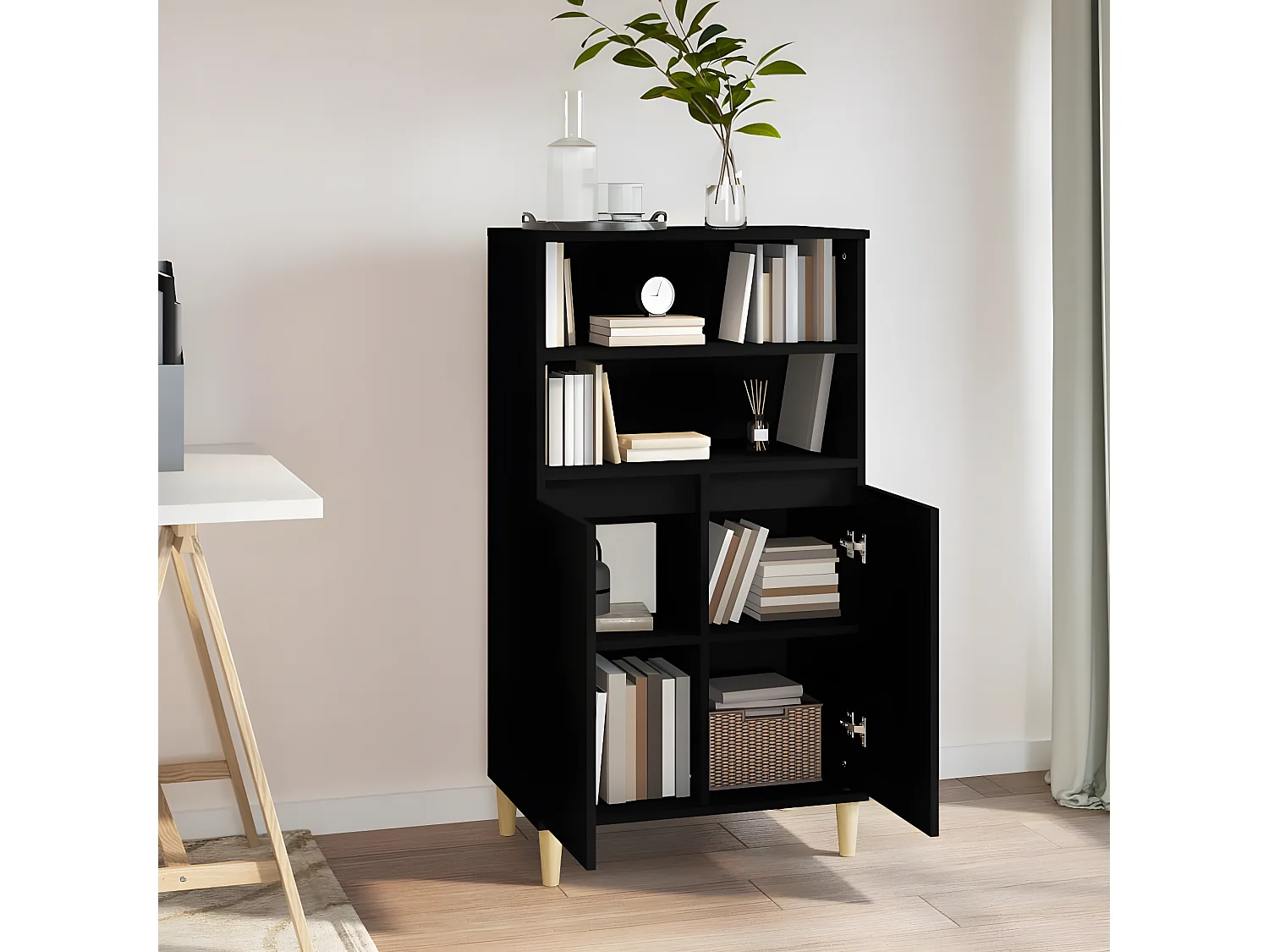 Aparador alto Negro 60x36x110 cm Madera contrachapada