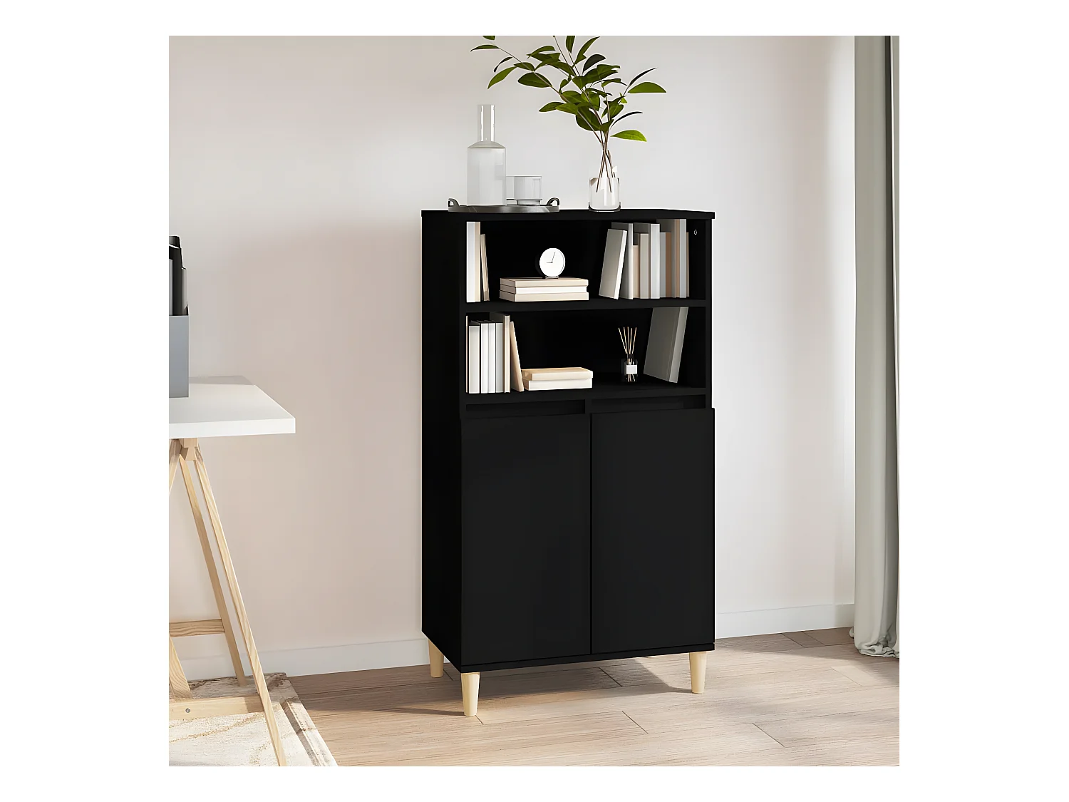 Hohes Sideboard Schwarz 60x36x110 cm Holzwerkstoff