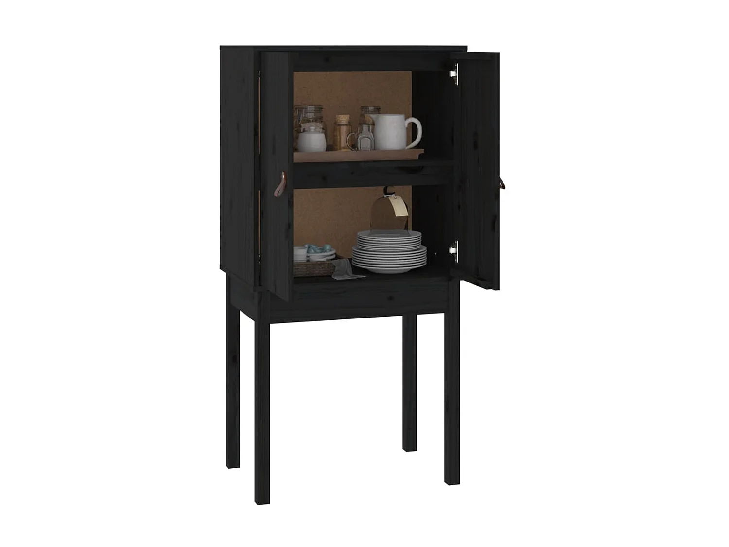 Hohes Sideboard Schwarz 60x40x120 cm Massives Kiefernholz