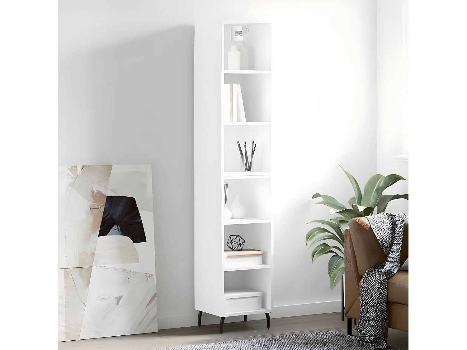 Buffet haut Blanc 34,5x32,5x180 cm Bois d'ingénierie