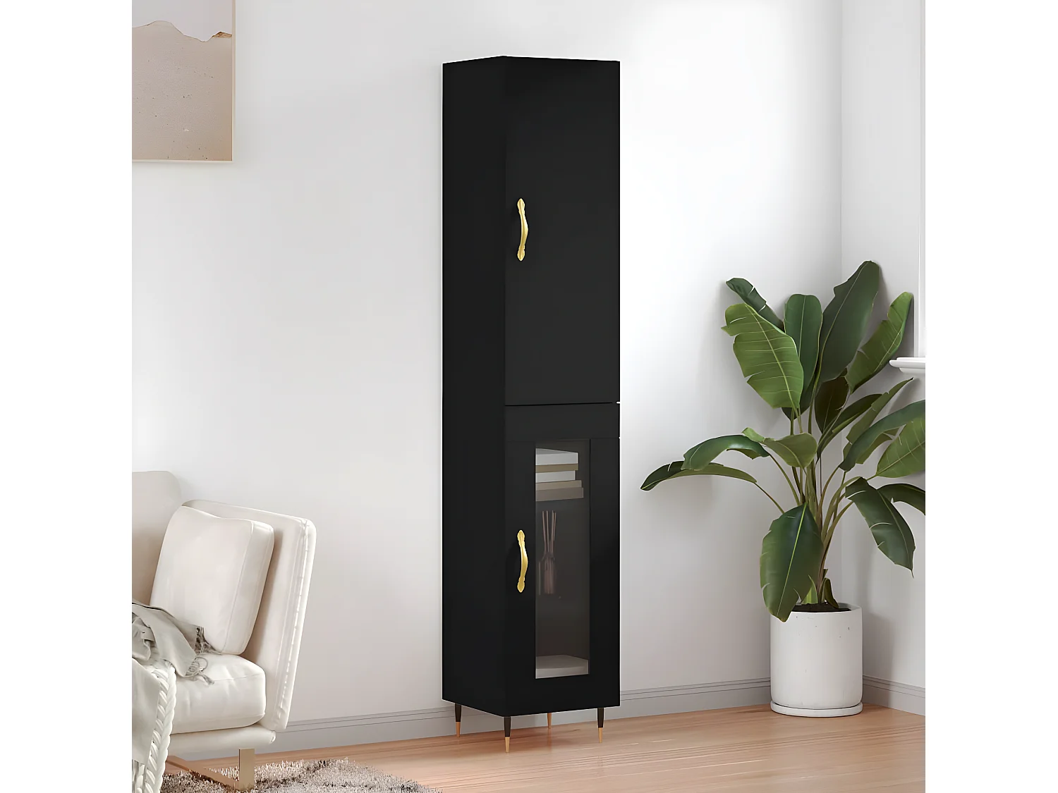 Buffet haut Noir 34,5x34x180 cm Bois d'ingénierie