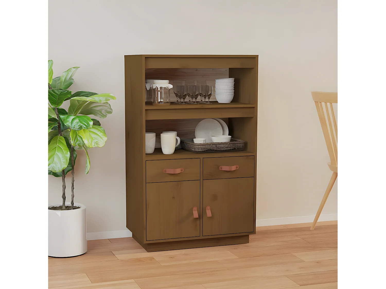 Buffet haut Marron miel 67x40x108,5 cm Bois massif de pin