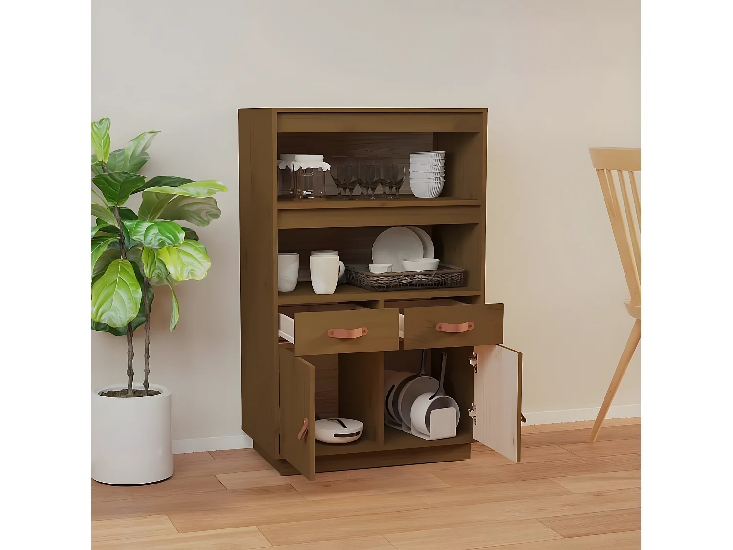 Buffet haut Marron miel 67x40x108,5 cm Bois massif de pin