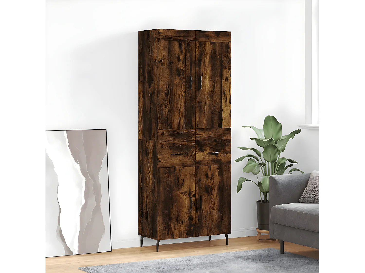 Aparador alto Roble ahumado 69,5x34x180 cm Madera contrachapada