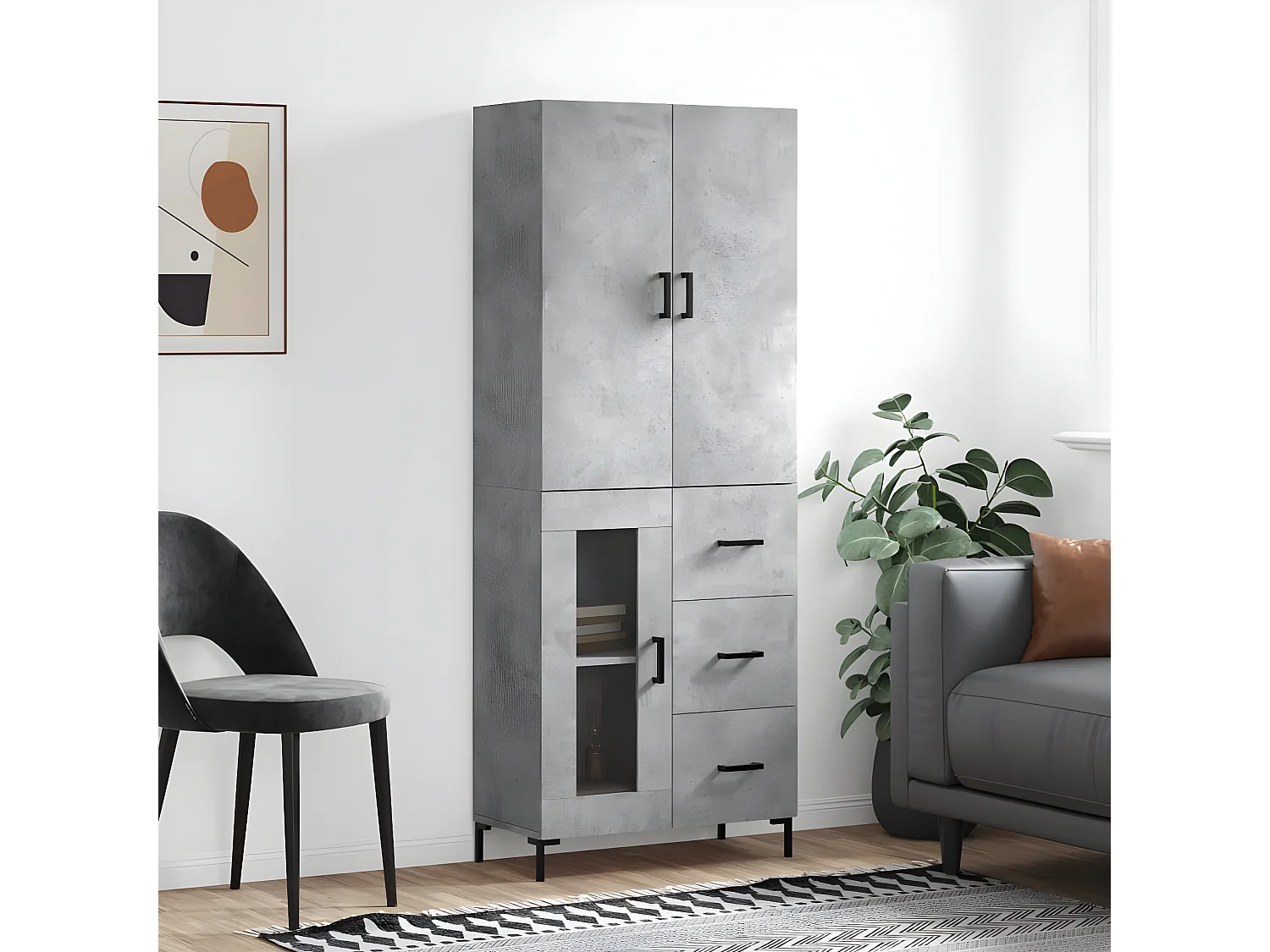 Credenza alta Grigio cemento 69,5x34x180 cm MDF