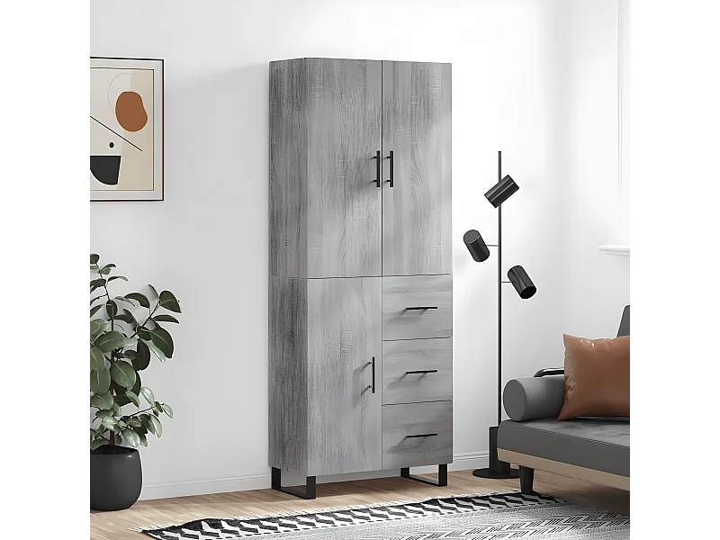Credenza alta Sonoma grigia 69,5x34x180 cm MDF