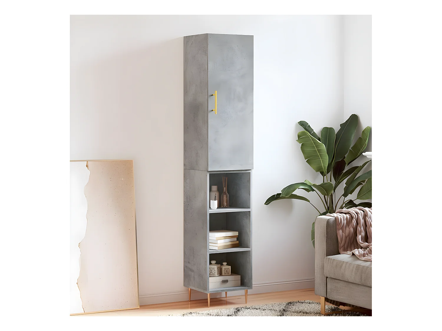 Buffet haut Gris béton 34,5x34x180 cm Bois d'ingénierie