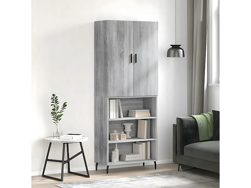 Credenza alta Sonoma grigia 69,5x34x180 cm MDF