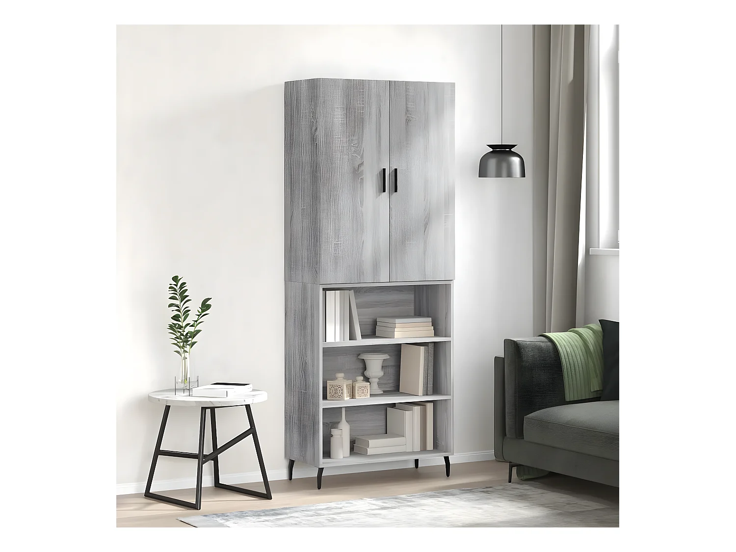 Aparador alto Sonoma cinza 69,5x34x180 cm Madeira trabalhada
