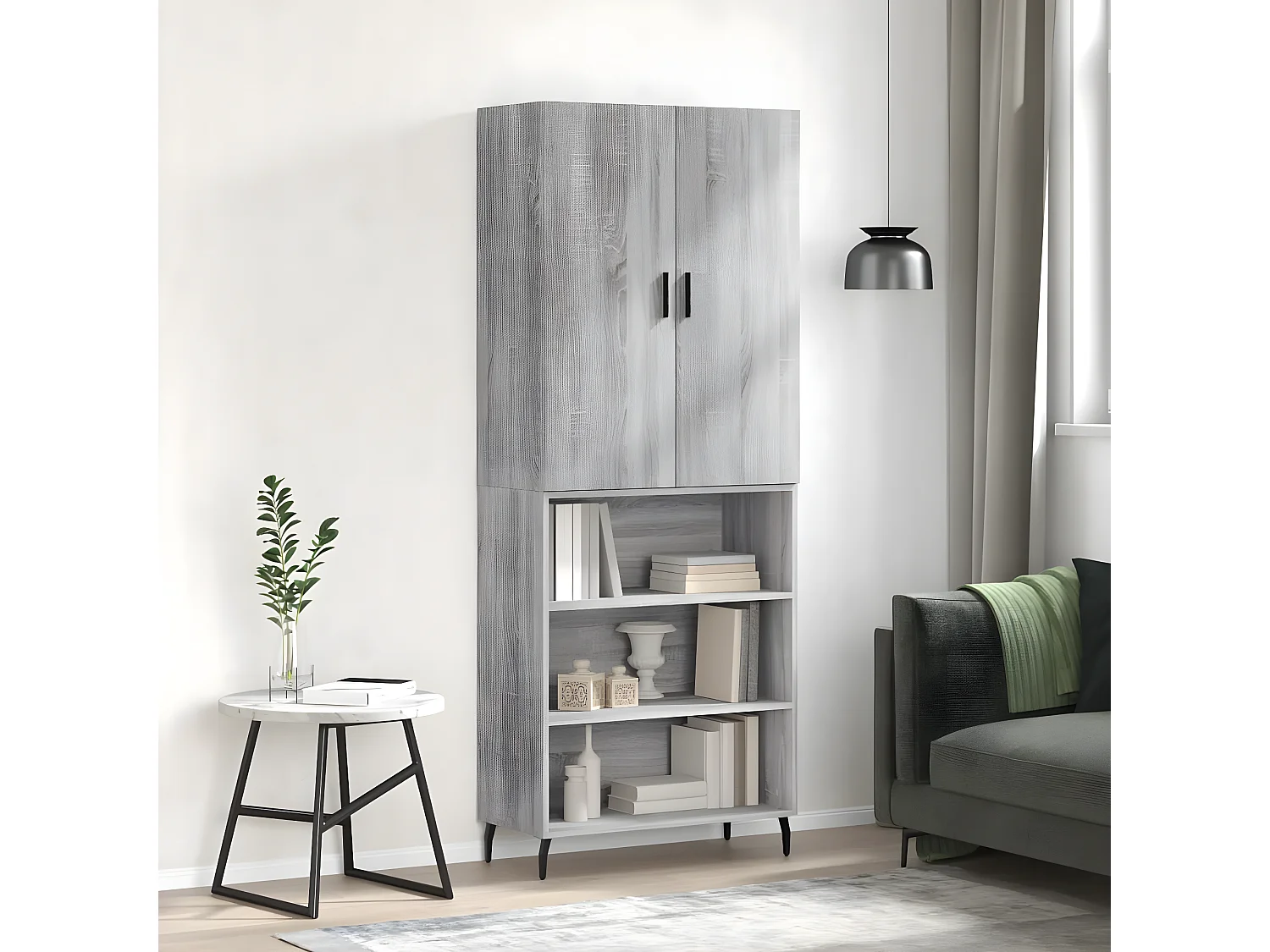 Credenza alta Sonoma grigia 69,5x34x180 cm MDF