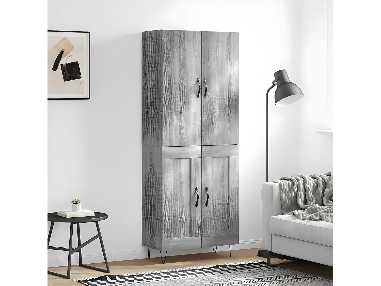 Aparador alto Sonoma gris 69,5x34x180 cm madera contrachapada