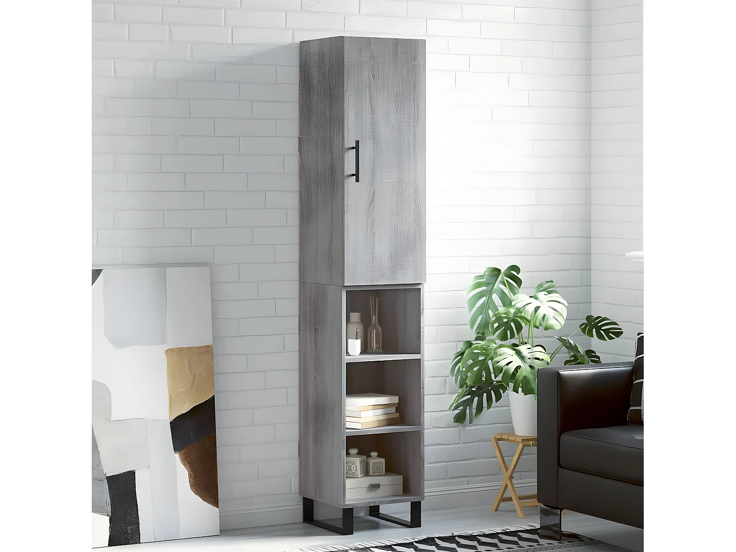 Credenza alta Sonoma grigia 34,5x34x180 cm MDF