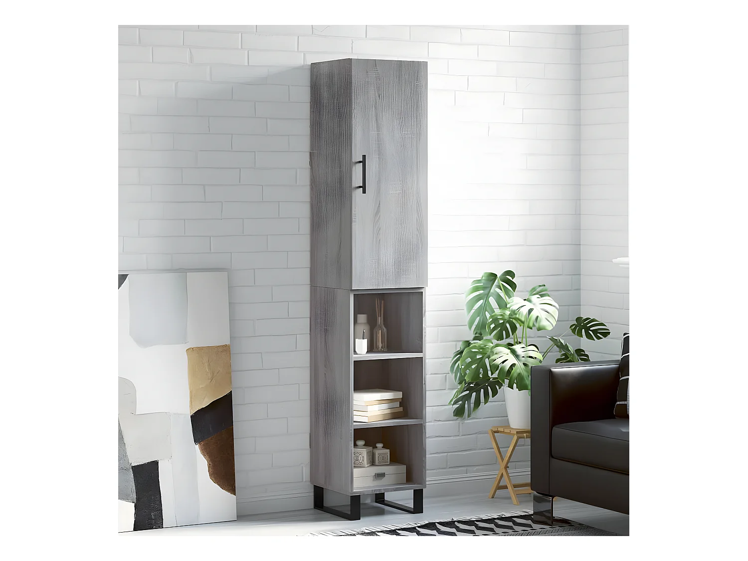 Aparador alto Sonoma cinza 34,5x34x180 cm Madeira trabalhada
