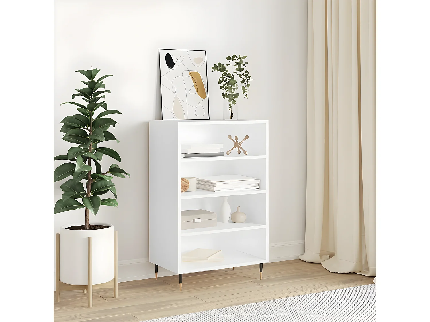 Aparador alto branco 57x35x90 cm madeira trabalhada