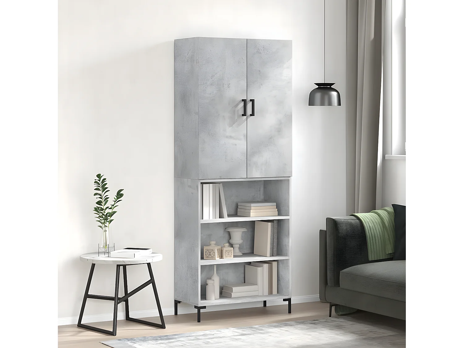 Credenza alta Grigio cemento 69,5x34x180 cm MDF
