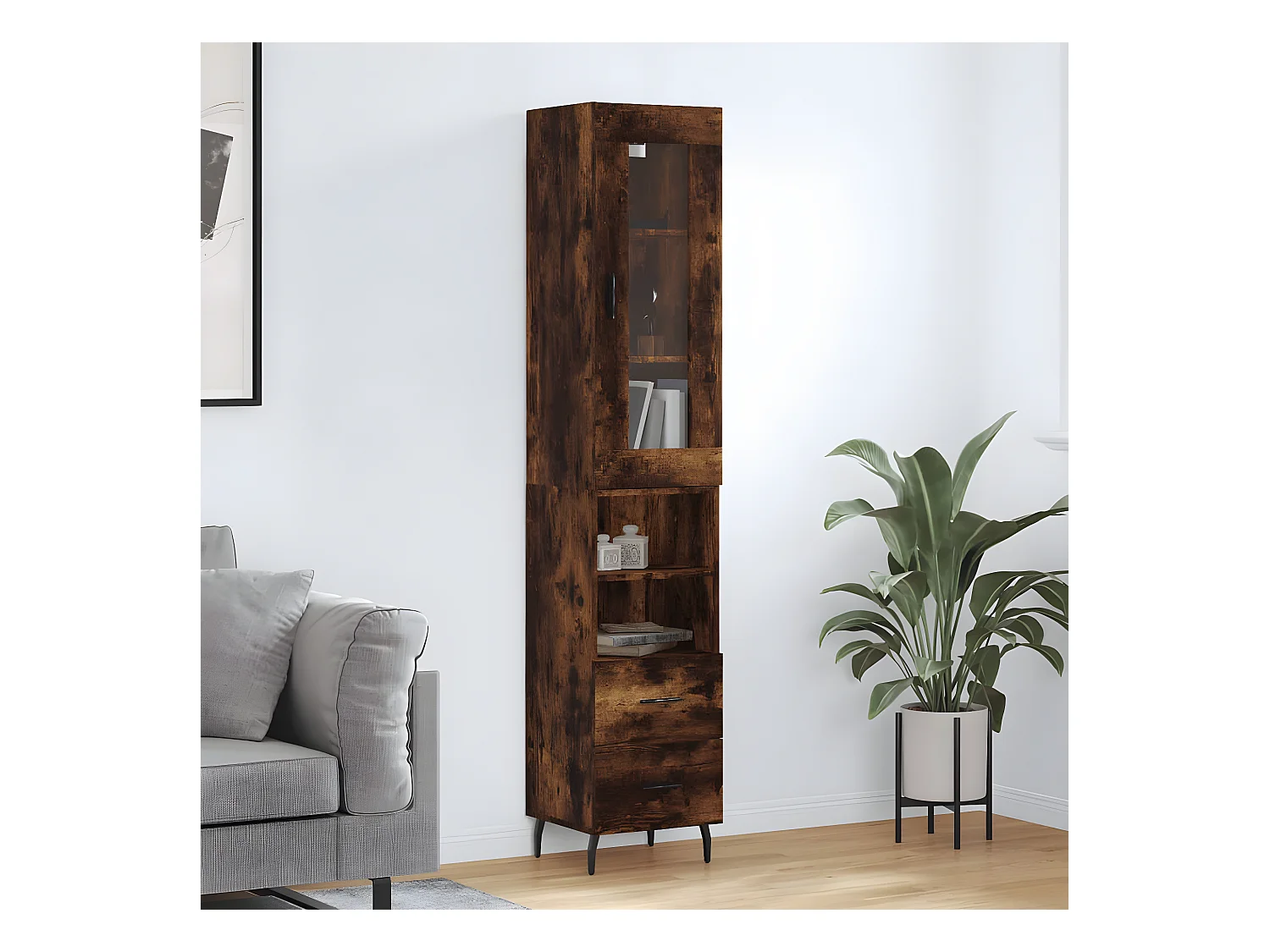Credenza alta Rovere affumicato 34,5x34x180 cm MDF