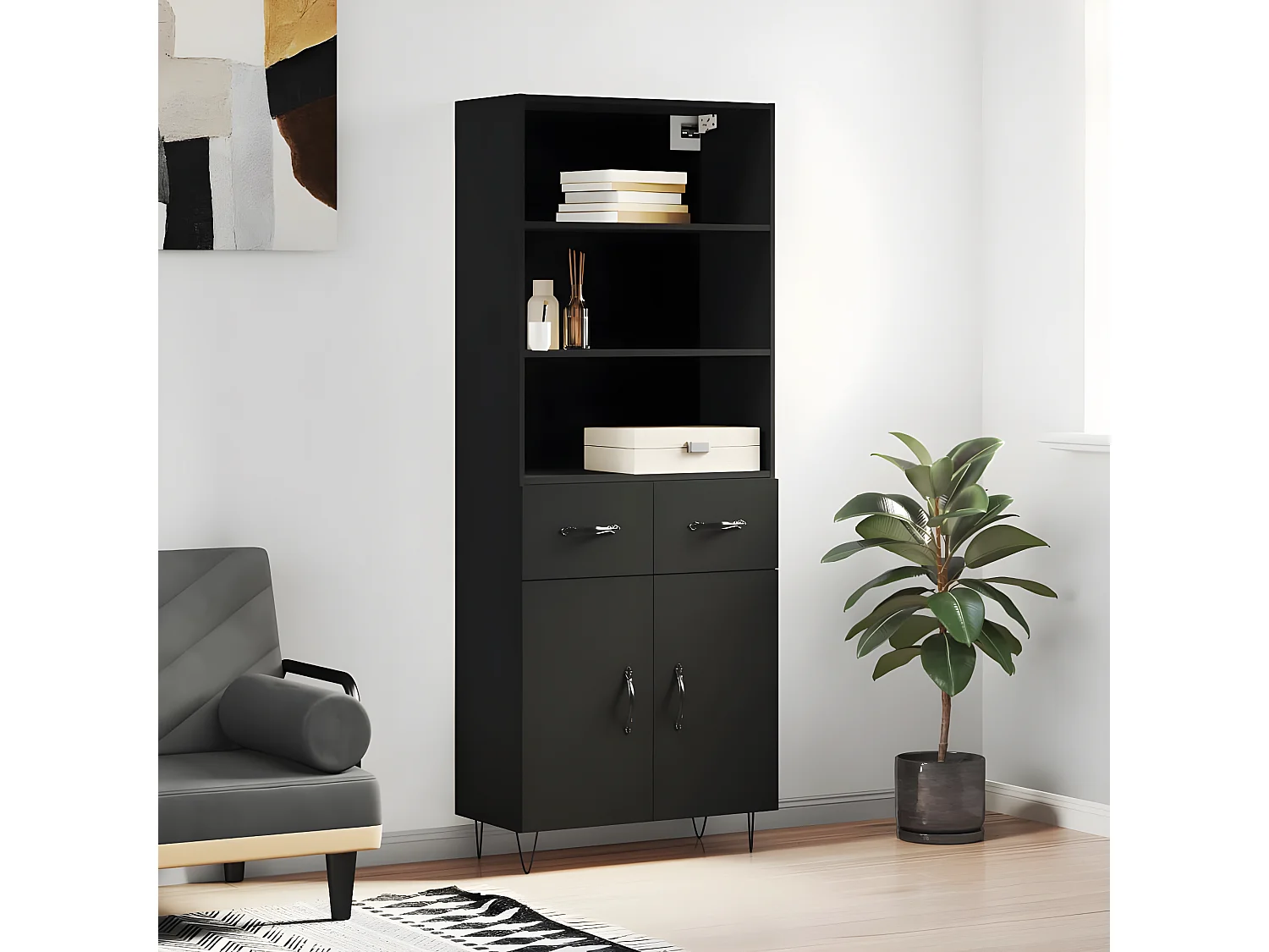 Buffet haut Noir 69,5x34x180 cm Bois d'ingénierie