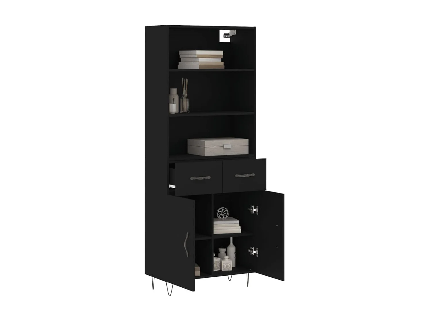 Buffet haut Noir 69,5x34x180 cm Bois d'ingénierie