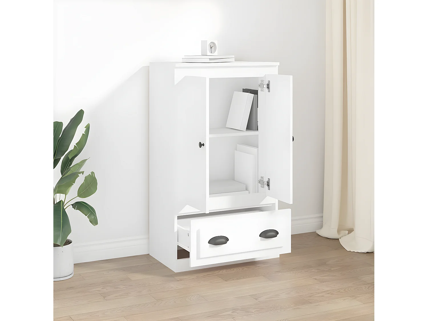 Credenza alta bianca 60x35,5x103,5 cm in derivati del legno