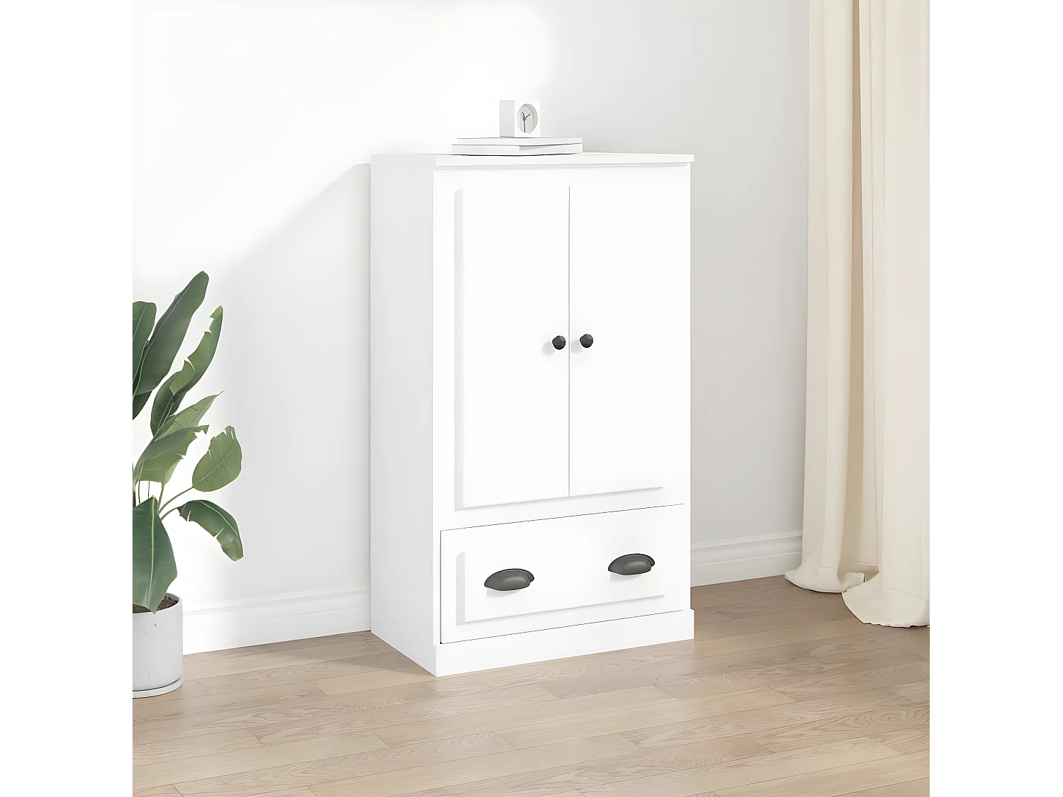 Weißes hohes Sideboard 60x35,5x103,5 cm aus Holzwerkstoff