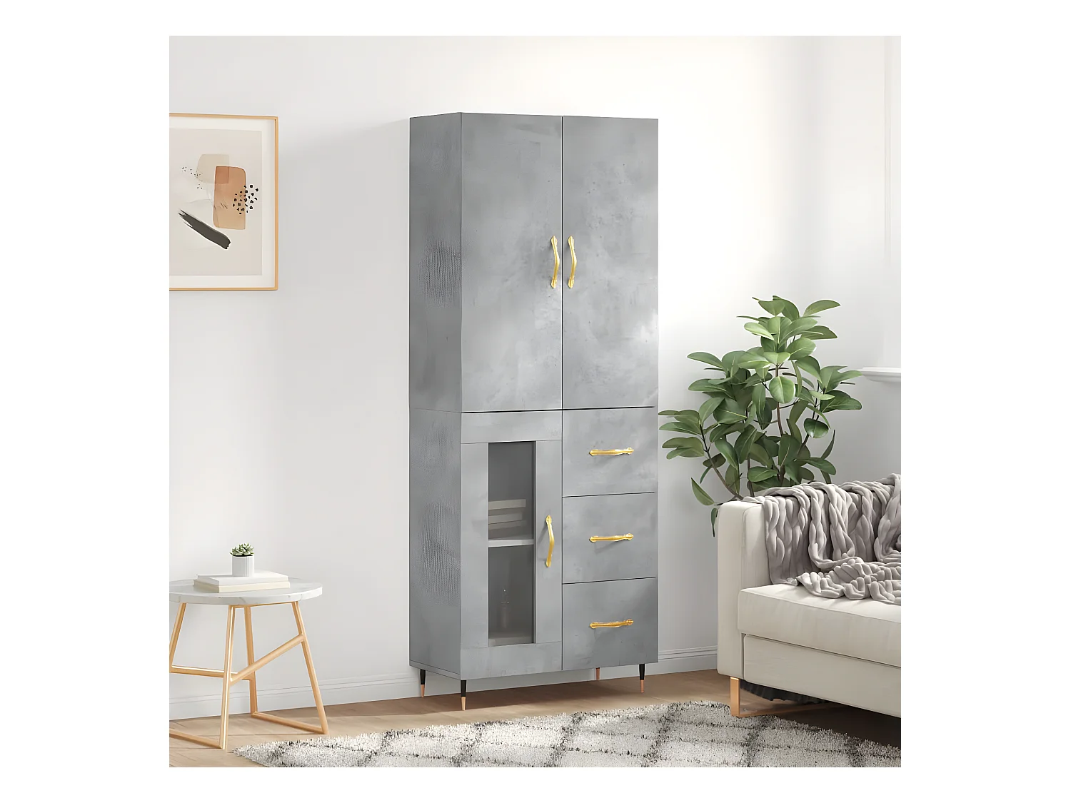 Credenza alta Grigio cemento 69,5x34x180 cm MDF
