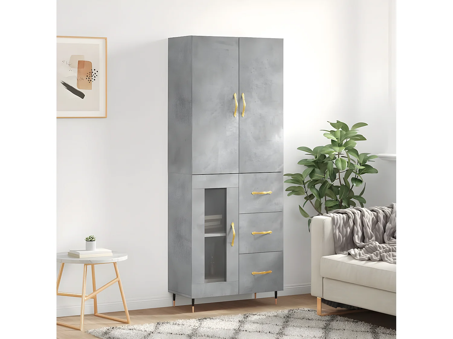 Credenza alta Grigio cemento 69,5x34x180 cm MDF