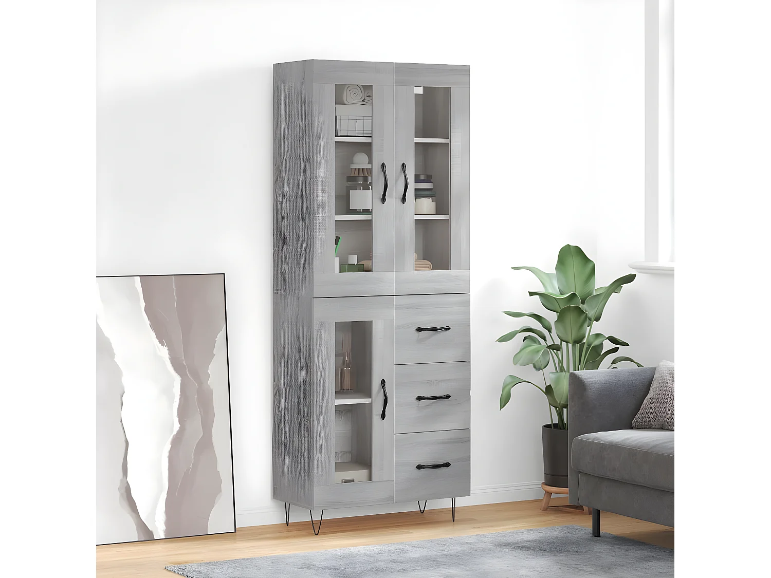 Credenza alta Sonoma grigia 69,5x34x180 cm MDF