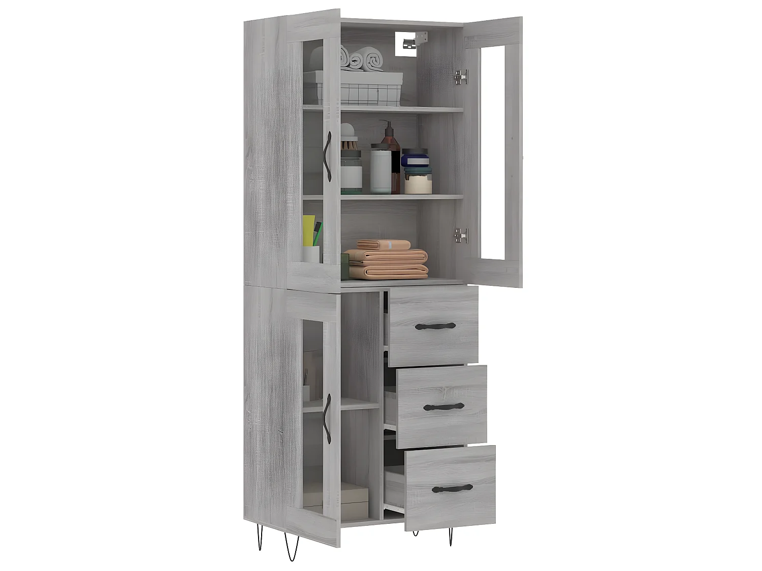 Credenza alta Sonoma grigia 69,5x34x180 cm MDF