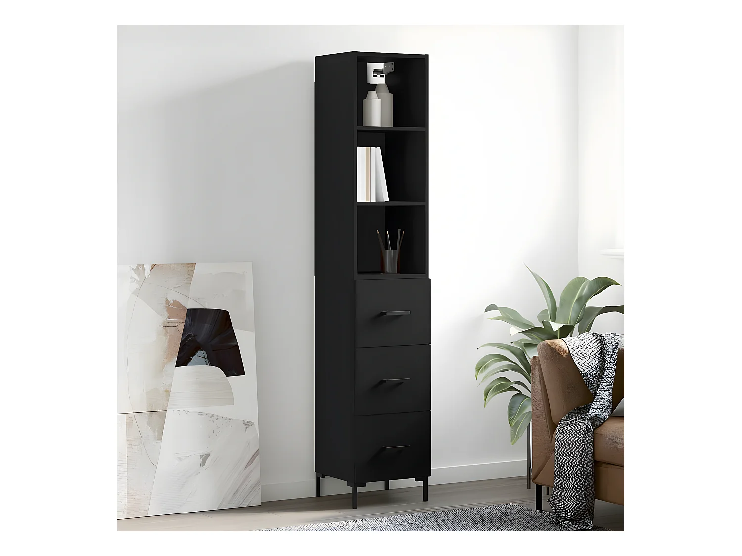Buffet haut Noir 34,5x34x180 cm Bois d'ingénierie