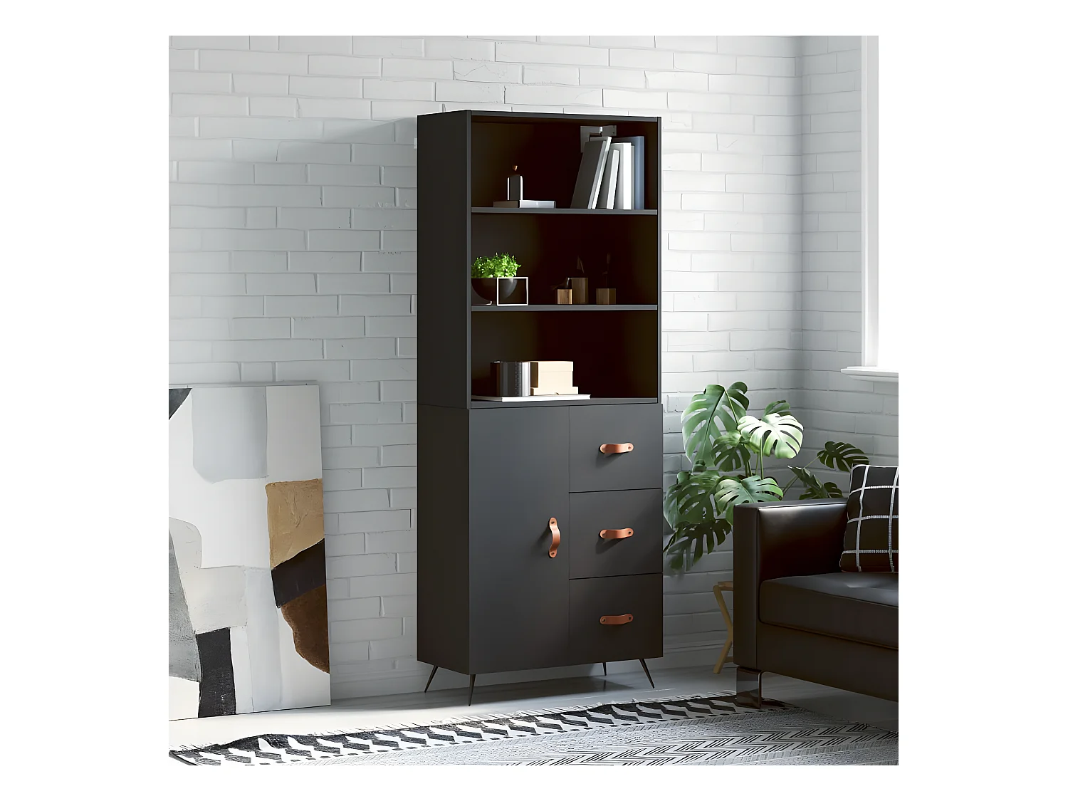 Hoog dressoir Zwart 69,5x34x180 cm Bewerkt hout