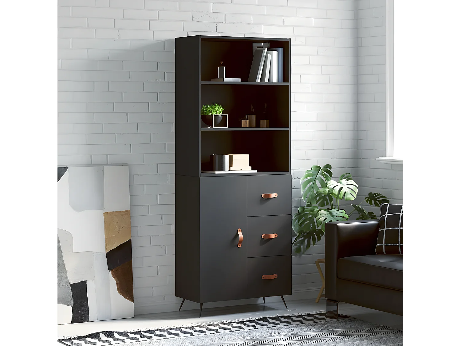 Buffet haut Noir 69,5x34x180 cm Bois d'ingénierie