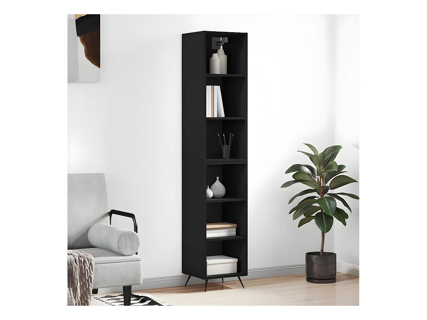 Buffet haut Noir 34,5x32,5x180 cm Bois d'ingénierie