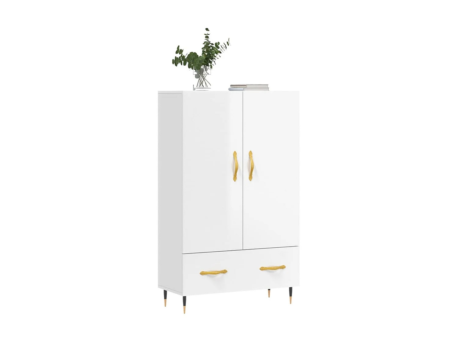 Buffet haut blanc brillant 69,5x31x115 cm bois d'ingénierie
