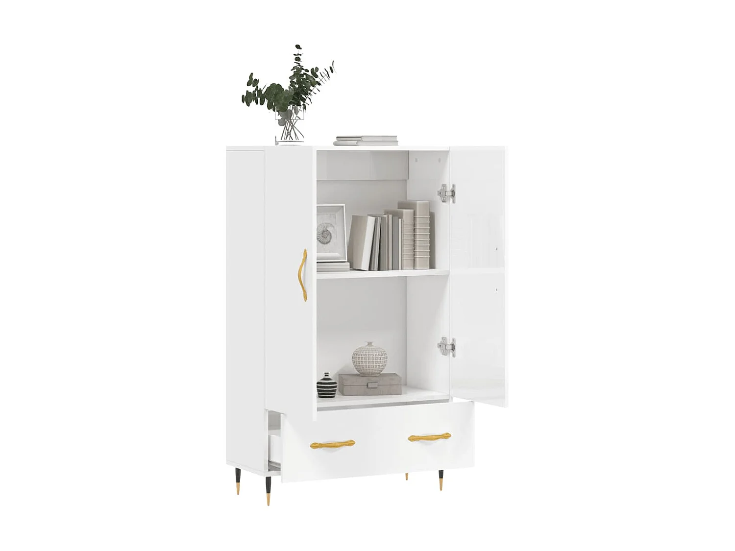 Buffet haut blanc brillant 69,5x31x115 cm bois d'ingénierie