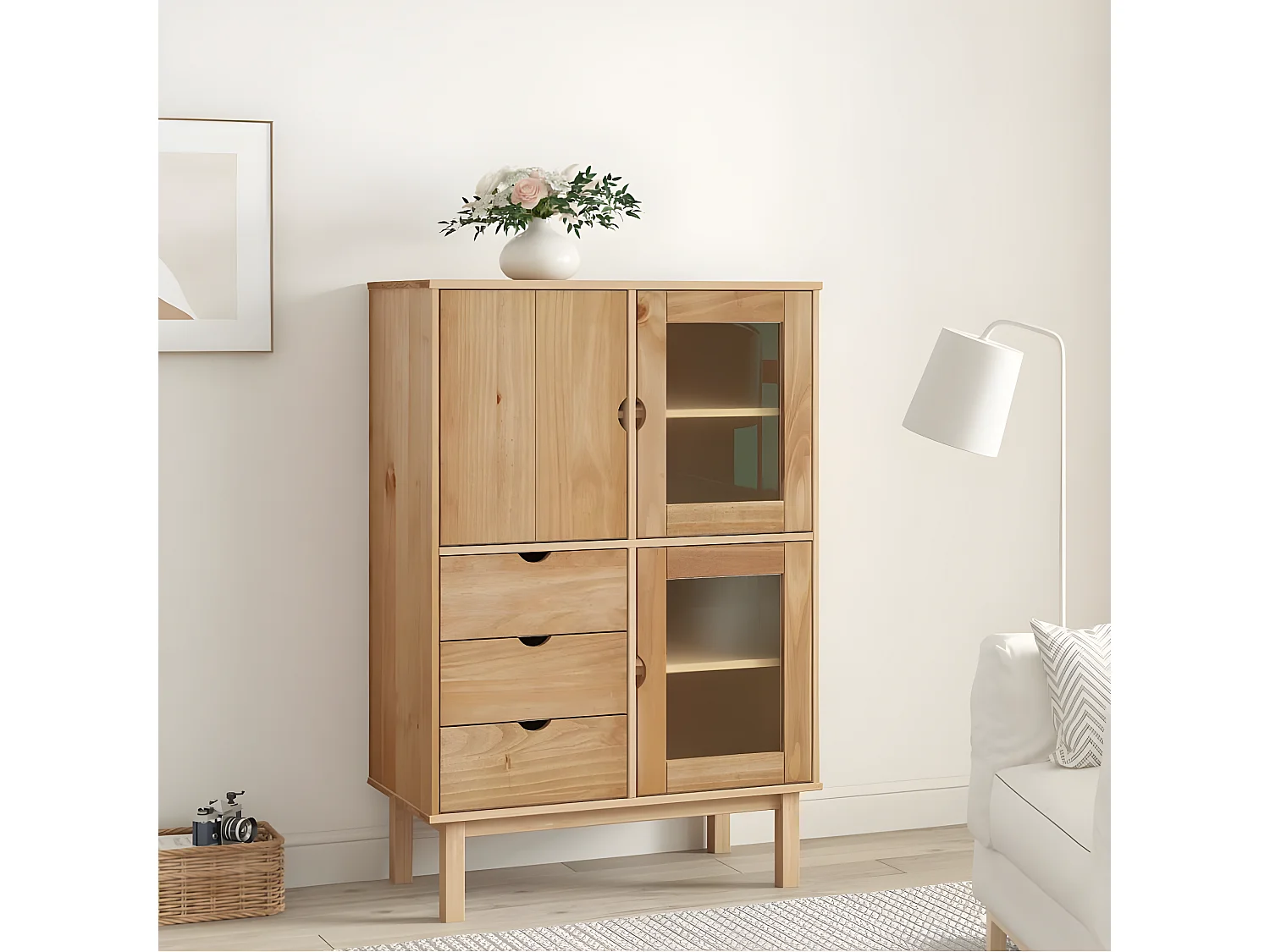 Buffet haut OTTA 85x43x125 cm Bois massif de pin