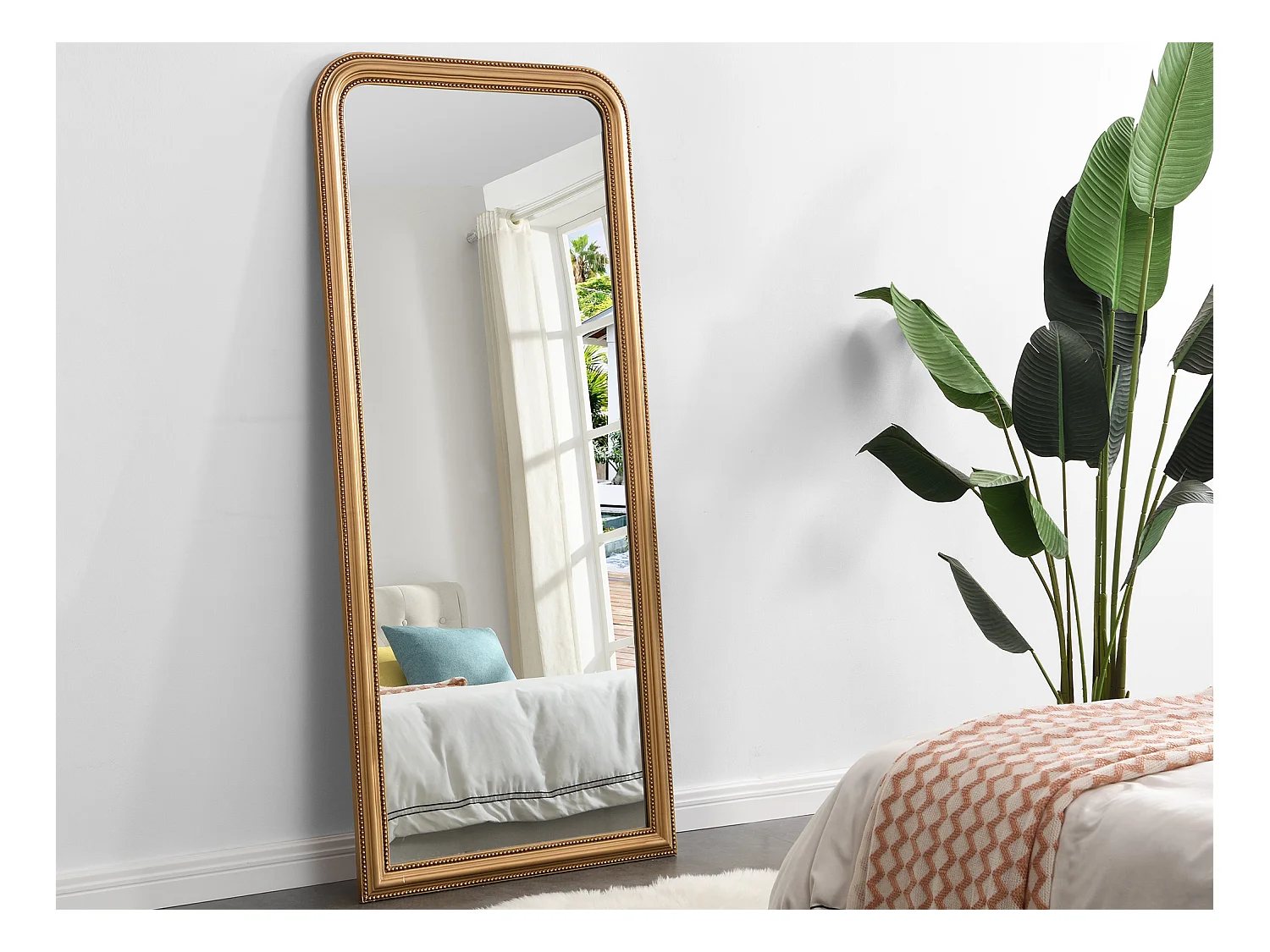 Spiegel im Vintage-Stil aus Paulownia-Holz - B 80 x H 180 cm - Goldfarben mit Messingoptik- HELOISE