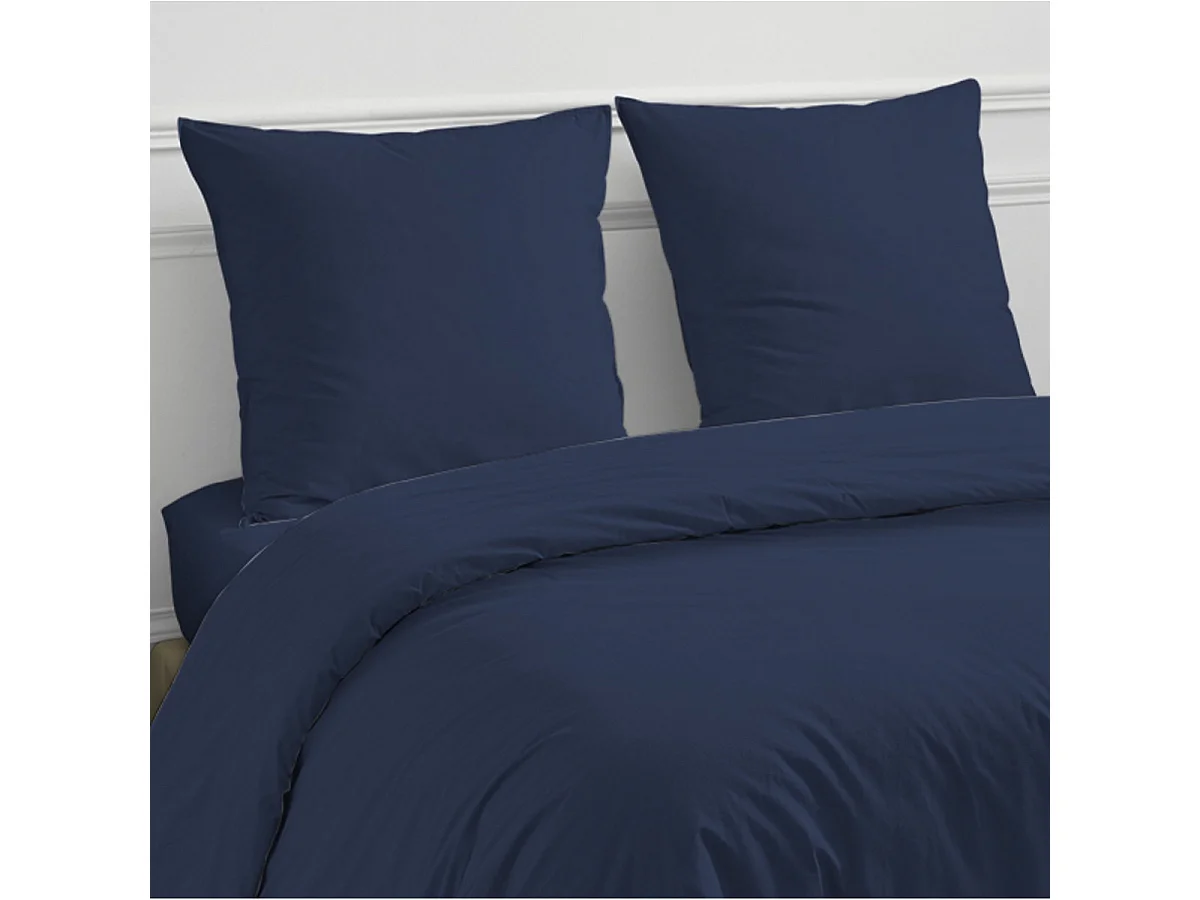 Drap housse en coton 57 fils uni bonnet 25cm bleu 140x190cm
