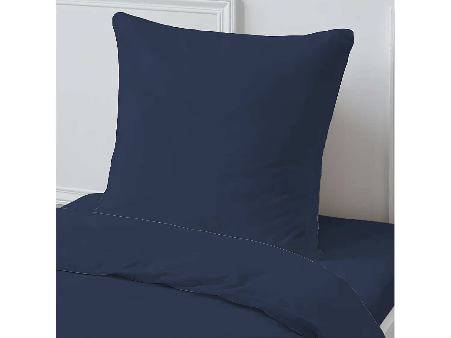 Drap housse en coton 57 fils uni bonnet 25cm bleu 90x190cm