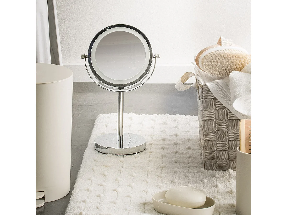 Miroir grossissant en métal inox à LED